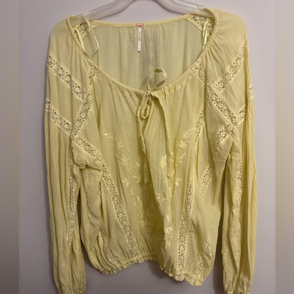 Free People Light Yellow Lace Blouse